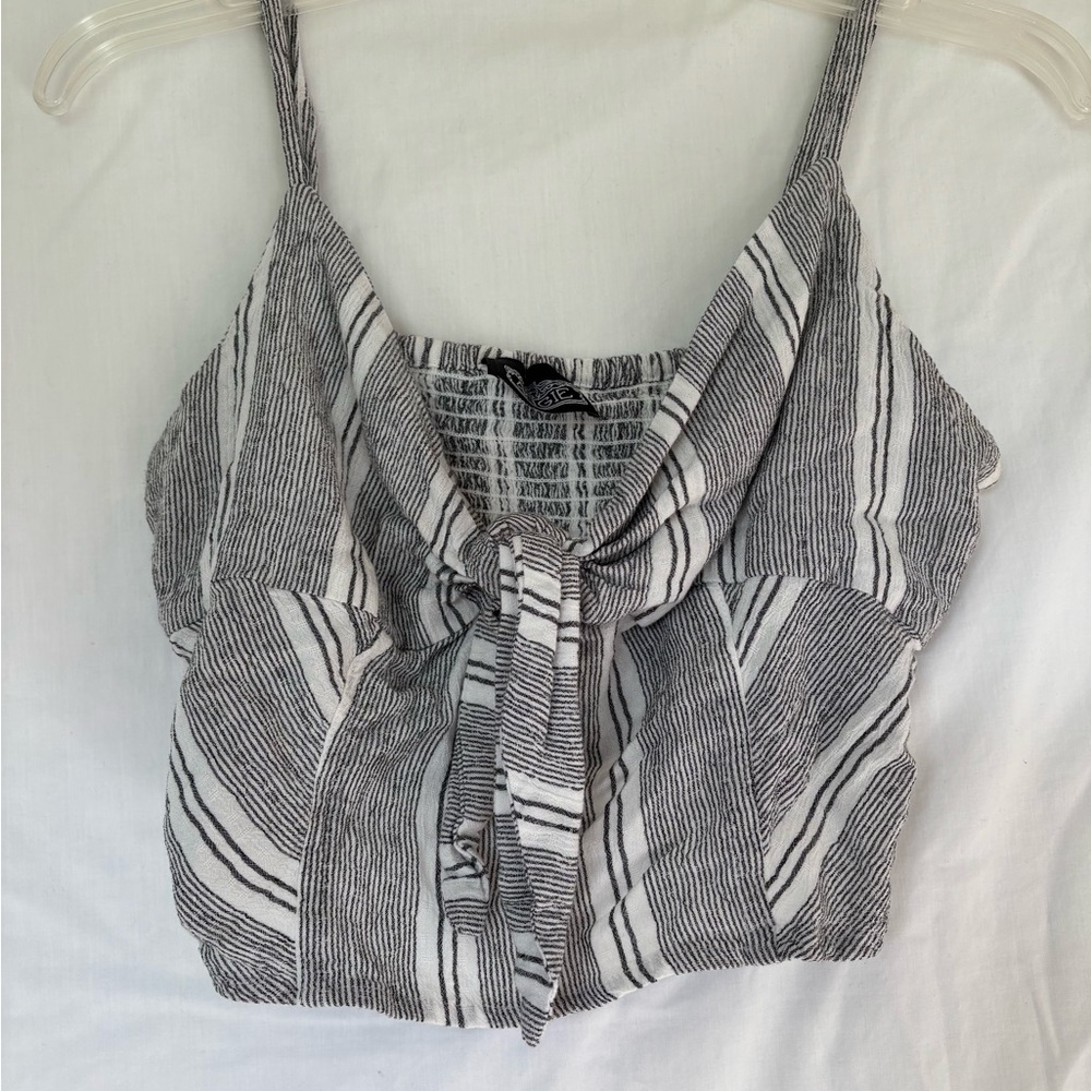 Angie Gray and White Crop Tie Front Camisole